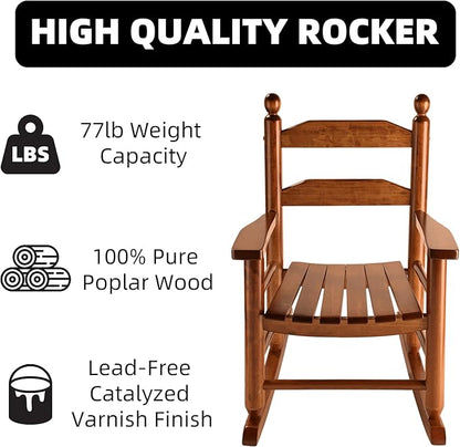 Toddler Rocking Chair Set of 2 Wooden Comfy Recliner Rocker for Kids Ages 3-6 Baby Lounge Chair Indoor Outdoor Girls Children’s Playroom Brown