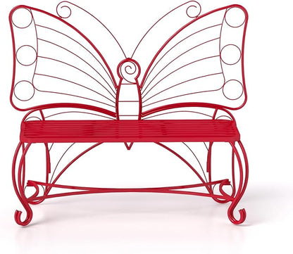 Butterfly Garden Bench, Double Seats Outdoor Bench, Black Patio Bench Thickened Metal Frame for Garden, Yard, Patio, Porch, Lawn, Park. (Red/Big)