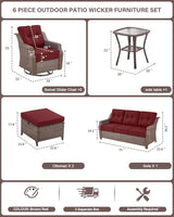 Belord High Back Outdoor Patio Furniture Set - Wicker Outdoor Swivel Rocker Patio Chairs with Sofa and Ottoman - Photo 2