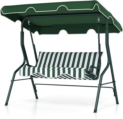 Tangkula 3 Person Porch Swing, Patio Swing with Removable Cushion & Powder-Coated Steel Frame, Outdoor Swing with Canopy for Porch, Backyard, Garden, Balcony (Green)