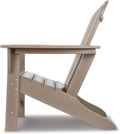 BOWERY HILL Adirondack Chair, 38.13" H x 31" W x 33" D, Hard Plastic, Grayish Brown Finish, Slatted Shell Back Design, Driftwood Style Outdoor Seating for Patio or Garden