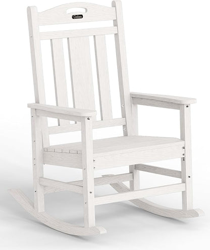 Ciokea Oversized Outdoor Rocking Chair, 380lbs Heavy-Duty Large Patio Rocker, Weather Resistant & Anti-Fade Porch Chair, High Back Cozy Rocking Chair for Outside, Fire Pit, Deck, Garden, White