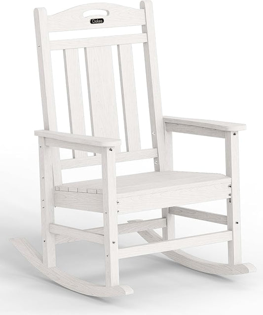 Ciokea Oversized Outdoor Rocking Chair, 380lbs Heavy-Duty Large Patio Rocker, Weather Resistant & Anti-Fade Porch Chair, High Back Cozy Rocking Chair for Outside, Fire Pit, Deck, Garden, White