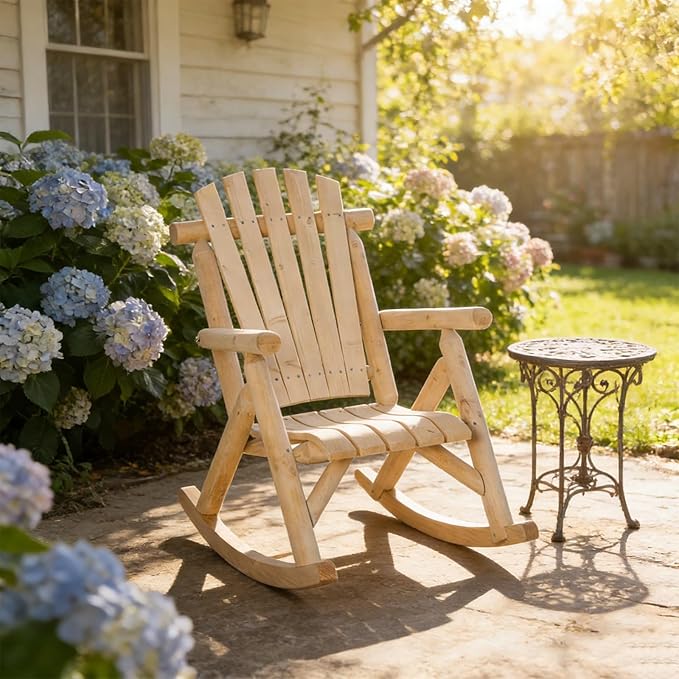 Adirondack Rocking Chair, Solid Fir Wood Patio Rocker with Ergonomic Comfort for Porch, Patio, Garden, Backyard(Natural)