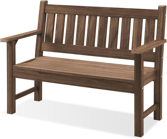 Outdoor Bench, 2-Person Garden Bench, Poly Lumber Patio Bench for Outdoors, Porch, and Park (Brown)