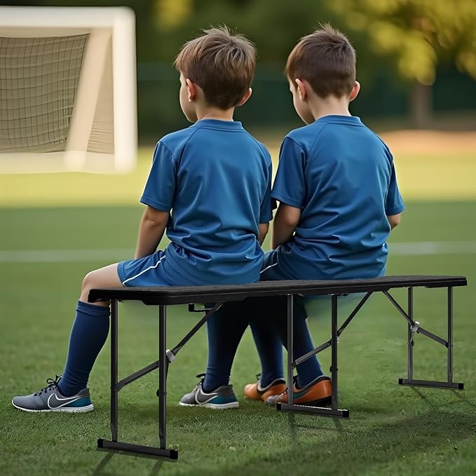 6ft Folding Bench 2 Pack, Plastic Folding Bench for Picnic Camping Dining Party Garden, 6 feet Foldable Benches for Soccer Multipurpose Entertaining Activities, Smooth HDPE Tabletop, Black