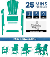 Ciokea Tall Adirondack Chairs Set of 4, HDPE Outdoor Adirondack Bar Stools with Double Connecting Tray - Photo 4