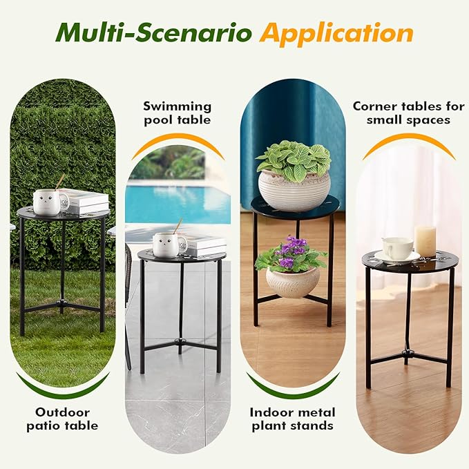 Party Zealot Set of 2 Small Round Metal Side Tables, 13-Inch Black Outdoor End Tables for Patio, Balcony, Porch or Garden – Weather-Resistant Corner Coffee Table for Small Spaces & Indoor Plant Stand