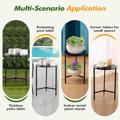 Party Zealot Set of 2 Small Round Metal Side Tables, 13-Inch Black Outdoor End Tables for Patio, Balcony, Porch or Garden – Weather-Resistant Corner Coffee Table for Small Spaces & Indoor Plant Stand