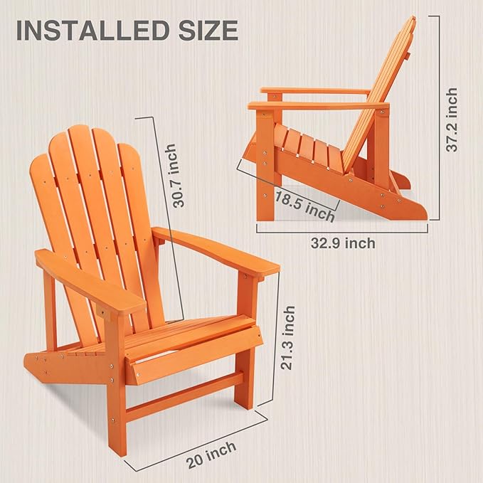 Adirondack Chairs Weather Resistant, Patio Firepit Chair, Sturdy Outside Chairs, Lawn Chairs, Easy Assembly 350lb, for Outdoor Patio Yard