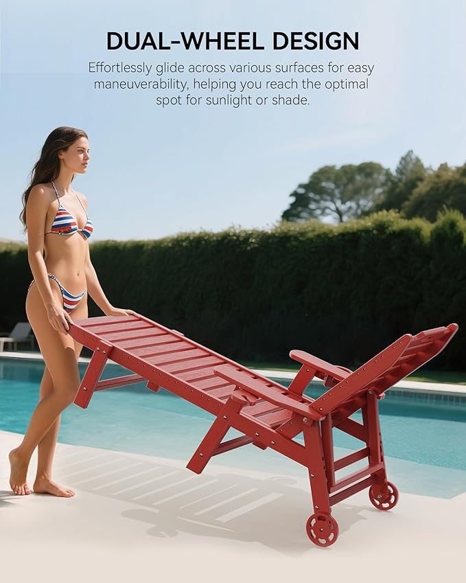Carauci Lounge Chair Outdoor, HDPE Chaise Lounge with Wheels - Photo 6