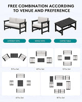 SERWALL 2 Pieces Single Cushioned Sofa Armchair, Black HDPE Adirondack Outdoor Sofa Lounge with Khaki Cushion - Photo 5