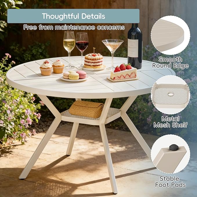 47" Outdoor Patio Table Dining Table, All Weather Metal Round Patio Table with Adjustable Umbrella Hole - Photo 6