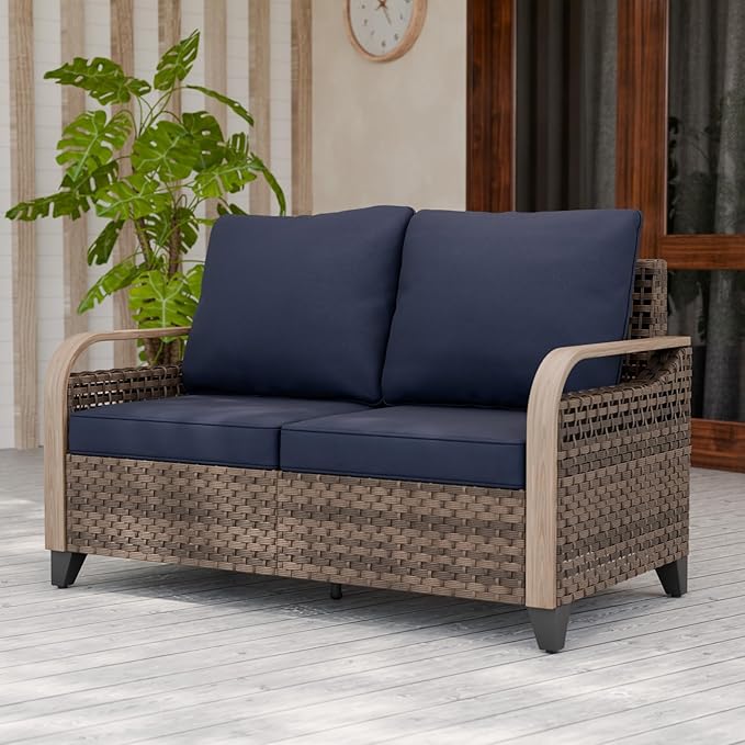 EAGLE PEAK Wicker Outdoor Patio Sofa Modern Rattan Patio Furniture Loveseat for Backyard Deck Porch Balcony - Photo 4