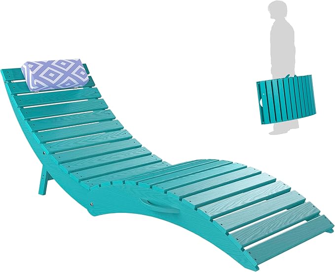 nalone Folding Pool Lounge Chair, HDPE Outdoor Pool Chaise Lounge with Pillow, Pre-Assembled Tanning Chairs with Wheels for Pool Beach Patio (1, Aruba)