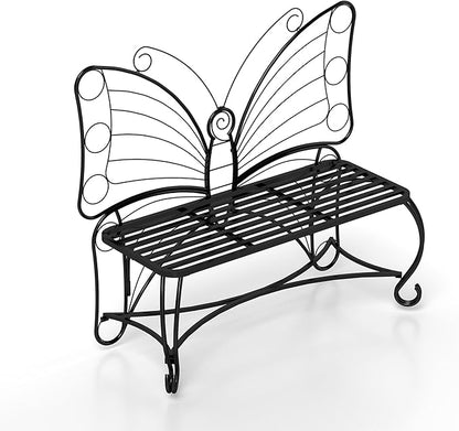 Cute Butterfly Bench Outdoor, Metal Garden Benches for Outdoors Patio Yard Lawn Balcony, Sturdy Frame (48 inch)