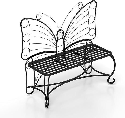 Cute Butterfly Bench Outdoor, Metal Garden Benches for Outdoors Patio Yard Lawn Balcony, Sturdy Frame (48 inch)