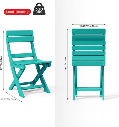Costaelm Outdoor Patio Modern Folding Dining Chair, HDPE Armless Poly Lumber Plastic Outdoor Chairs Restaurant Bistro Dining Table Chair for Outside Porch Backyard Garden, Turquoise