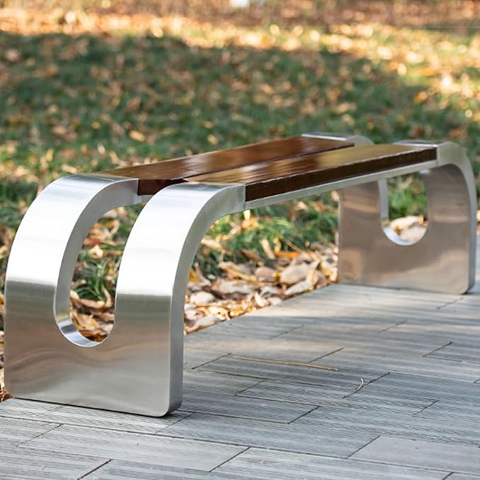 Outdoor Garden Bench, Curved Patio Park Bench, Backless Wooden Bench with Metal Frame, for Garden Backyard Porch Park Lawn Balcony Entryway