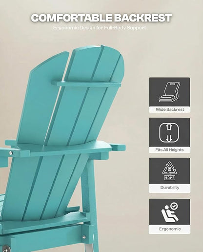 HDPE Swivel Glider Chair Outdoor, Weather Resistant Adirondack Outside Rocking Chair, Wooden Textured Outdoor Swivel Chair Set of 4 for Porch, Balcony, Poolside, Backyard (Aruba Blue)