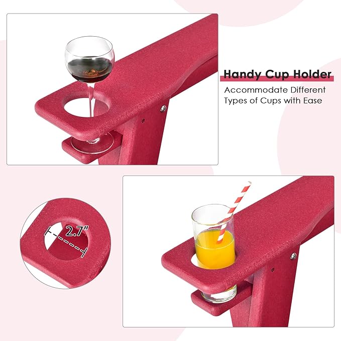 Giantex Adirondack Chair, HDPE All-Weather Patio Chair with Built-in Cup Holder, Outside Composite Chairs, Lawn Chair for Campfire, Deck, Garden, Yard, Balcony, Outdoor Fire Pit Chairs (1, Red)