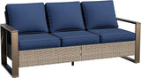 75" Patio Metal Wicker Sofa, All Weather Outdoor Rattan 3-Seat Sofa Couch with Premium Cushions & Rectangular Framed - Photo 1