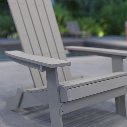 Merrick Lane Riviera Poly Resin Folding Adirondack Lounge Chair - Gray - Indoor/Outdoor - Weather Resistant