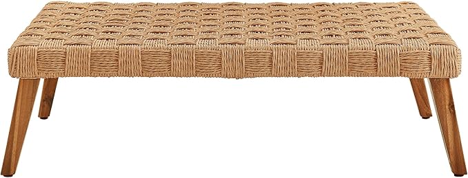 Modway Thames Wicker Rattan Outdoor Coffee Table in Natural - Low-Profile Rectangle Patio Table - Weather Resistant Outdoor Wicker Coffee Table with Acacia Wood Legs for Deck, Pool, Balcony, Garden