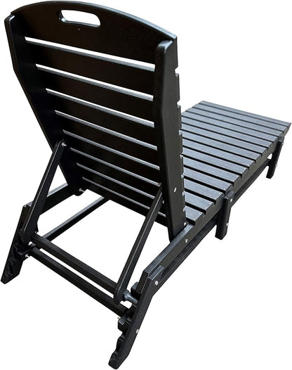 Phat Tommy Outdoor Pool Chaise Lounge, Heavy-Duty Beach Lounger - Folding, HDPE, Recycled Poly Furniture - Reclining Lounge Chair for Patio, Deck, Beach, Cabana, or Poolside, Black