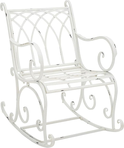 SAFAVIEH Outdoor Collection Medrano Victorian Antique White Wrought Iron Rocking Chair