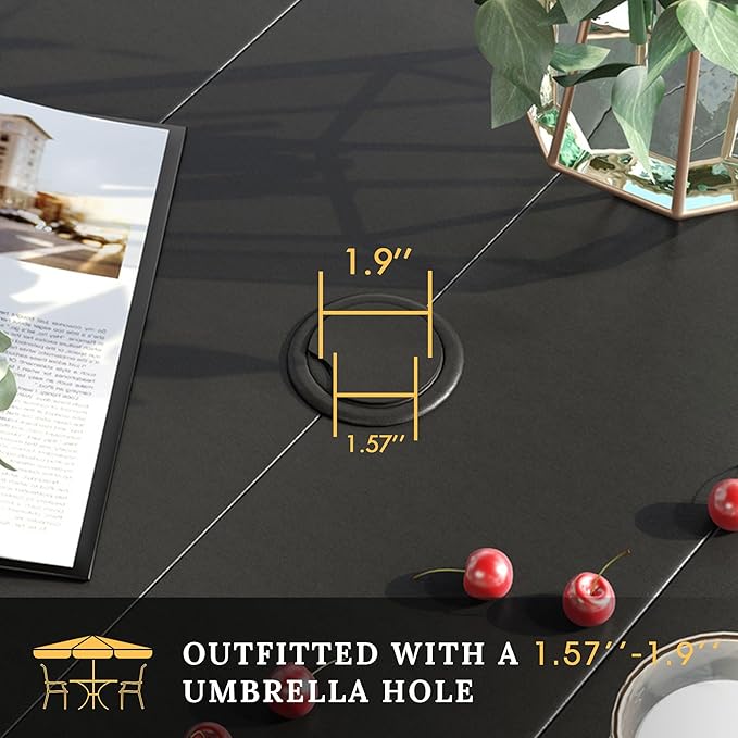 VICLLAX 63" Rectangle Outdoor Dining Table for 6, Patio Table with Umbrella Hole, All Weather Metal Patio Tables - Photo 3