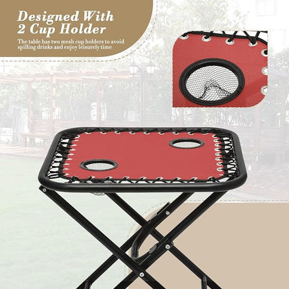 Athena Collection Zero Gravity Outdoor Lounge Chair Set of 2 with Side Table, 25" Width Pool Lounge Lawn Chairs Reclining with Cup Holder, Outdoor Chaise for Beach Patio Backyard Outside, Dark Red