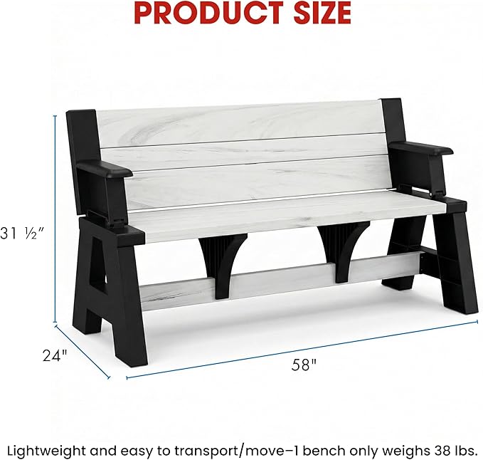 Convert-a-Bench Gen 1 2-in-1 Outdoor Convertible Bench to Picnic Table | Space-Saving, Weather-Resistant Patio Furniture for Yard, Deck, Garden | Easy Assembly & Durable, Midnight Birch