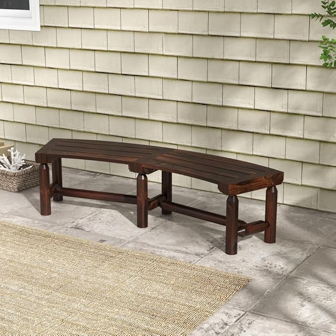 Outdoor Curved Bench, Rustic Fir Wood 2-Person Backless Seat for Garden, Backyard, Porch, BE-FIT9311