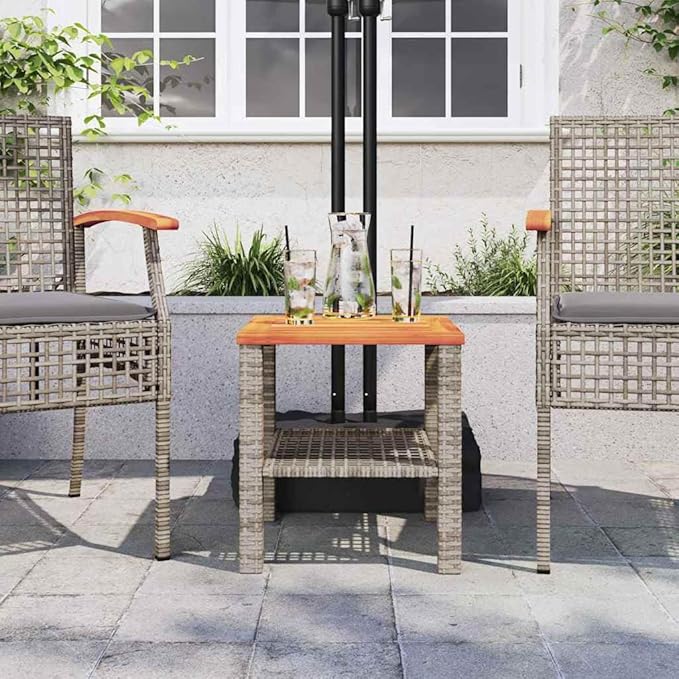 Square Garden Table Grey Brown 4-Piece Set Indoor Outdoor Furniture with Weather Resistant Powder Coated Steel Frame - Photo 4