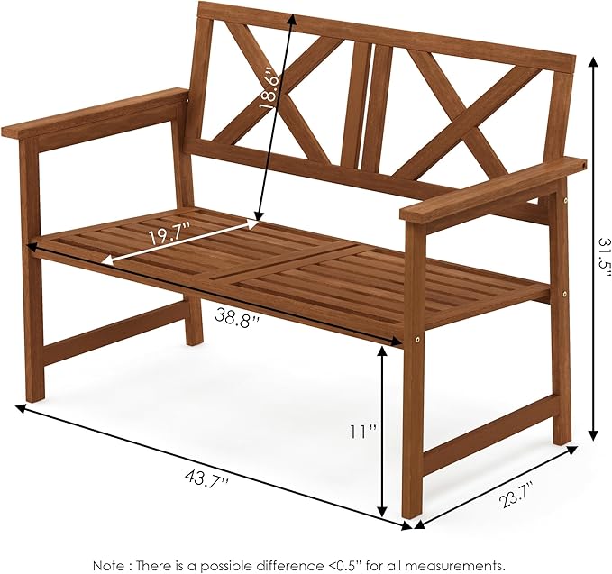 Furinno FG18113C Tioman Hardwood Outdoor Patio Furniture X-Back Bench Bench in Teak Oil, 1, Natural