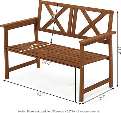 Furinno FG18113C Tioman Hardwood Outdoor Patio Furniture X-Back Bench Bench in Teak Oil, 1, Natural