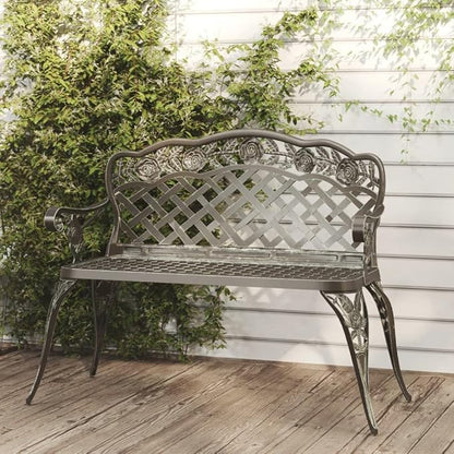 Patio Bench Metal Garden Bench Patio Lounge Bench Porch Bench Suitable for Garden, Patio, Porch, Lawn, Balcony. 42.5" Cast Aluminum Green