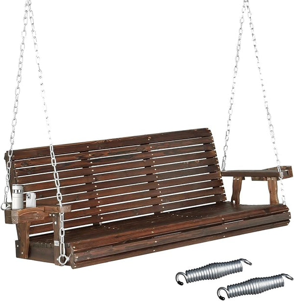 VINGLI XL Size Patio Wooden Porch Swing Outdoor with Cup Holders & Phone Slots - Photo 1