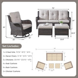 Rilyson Wicker Patio Furniture Set - 5 Piece Rattan Outdoor Sectional Conversation Sets with 2 Rocking Swivel Chairs - Photo 2