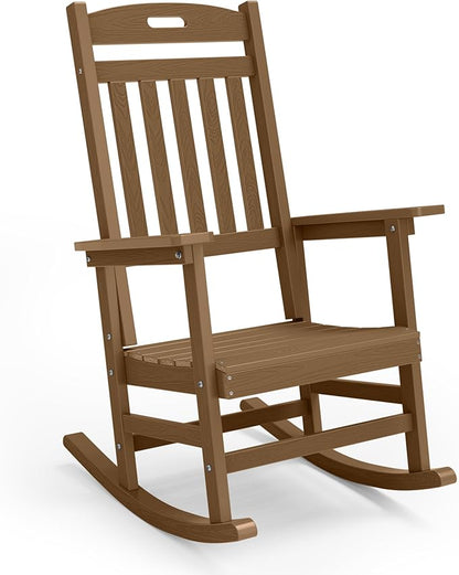 YEFU Outdoor Rocking Chair Porch: Plastic Rocking Chairs for Outside, Weather Resistant for Patio, Waterproof, Rock smoothly, Teak