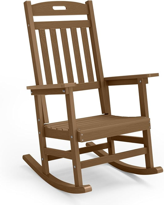 YEFU Outdoor Rocking Chair Porch: Plastic Rocking Chairs for Outside, Weather Resistant for Patio, Waterproof, Rock smoothly, Teak