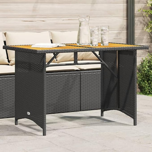 Garden Table, Durable Weather-Resistant PE Rattan Frame Solid Acacia Wood Tabletop, Stable Powder-Coated Steel Frame, for Outdoor Dining Balcony Patio