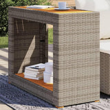 vidaXL Patio Side Table with Wooden Top - Gray & Brown - Poly Rattan - Garden/Backyard/Patio - 39.4"x15.7"x29.5" - Photo 2