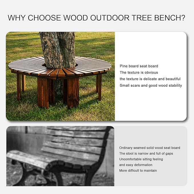 Outdoor Courtyard Bench Wooden Curved Benches Round Park Bench Outdoor Furniture,Solid Wood Slatted Seat Fan-Shaped Bench,Garden Tree Bench Backless Bench Patio Half Round Tree Bench Lounge Seating