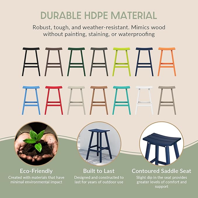 WestinTrends Malibu 29 Inch Outdoor Bar Stools, All Weather Resistant Poly Lumber Adirondack Bar Height Stools, Navy Blue