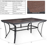 Outdoor Dining Table 63" Rectangular Metal Patio Dining Table for 6 with Wood Grain Tabletop Galvanized Steel Frame - Photo 2