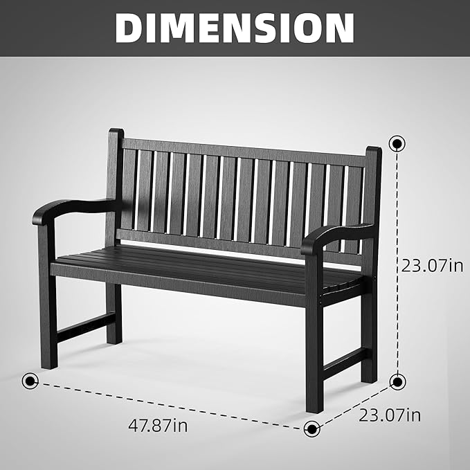 Garden Bench – Resin Classic Outdoor Bench, All-Weather Front Porch Bench for Patio, Yard & Garden
