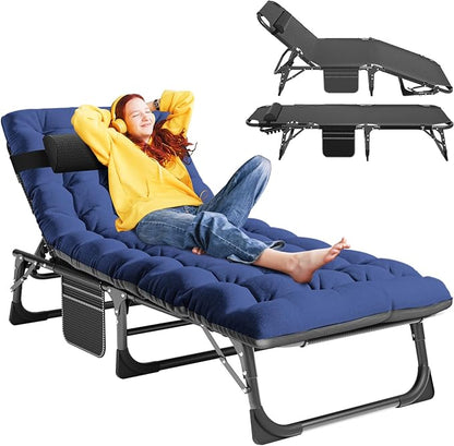 Slsy Folding Chaise Patio Lounge Chairs, Outdoor Reclining Patio Chairs, Heavy Duty Patio Chairs Chaise Lounges for Tanning, Poolside, Beach, Lawn, Camping