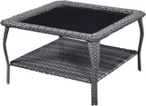 Rilyson Patio Tables Outdoor Coffee Table - Wicker Rattan Coffee Tables with 2-Tier Storage Shelf Glass Top for Proch - Photo 1